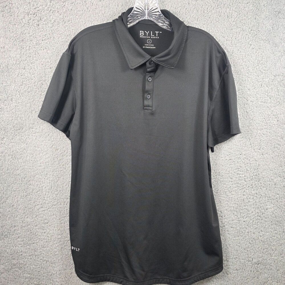 BYLT Men’s Polo Shirt Gray Cotton Blend Solid Short Sleeve Size L